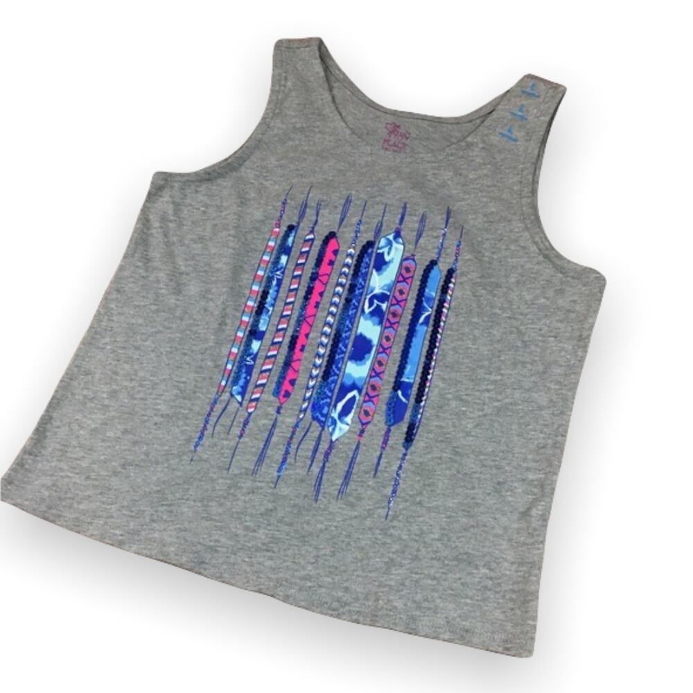 Children's Place Girls Tank Top‎ 10 12 Gray Tank Ribbon Friendship Bracelet NEW